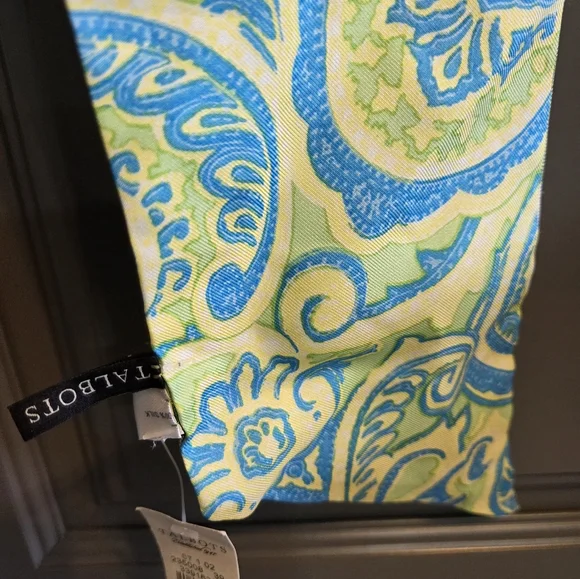 Talbots Blue and Lime Green Paisley Silk Scarf NWT - Picture 3 of 5